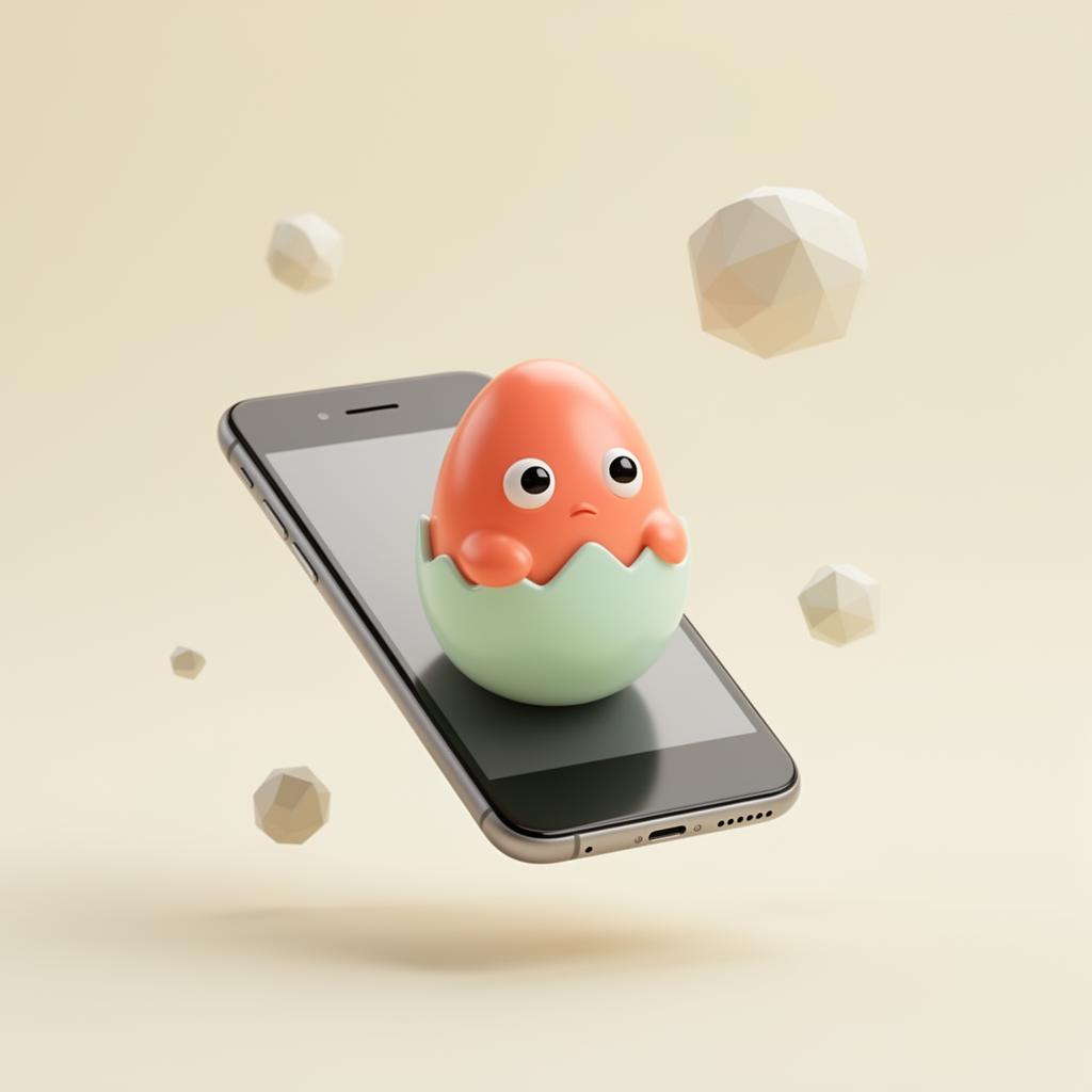 A Nully avatar hatching from an egg on top of an iPhone